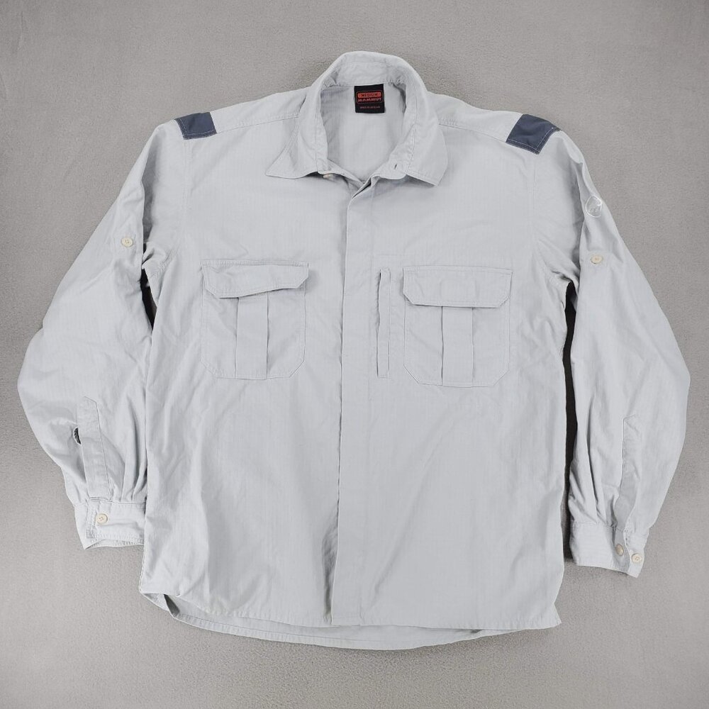 Mammut Gray Long Sleeve Men’s Size M Outdoor Hiking Shirt Nylon Pockets Trail